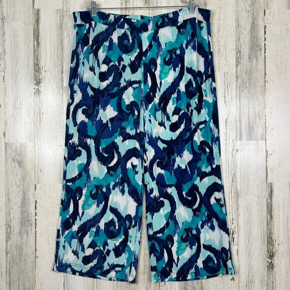 Chico's Travelers Wide Leg Pants Womens Blue Pull-On Relaxed Casual Resort Chic - Picture 1 of 11